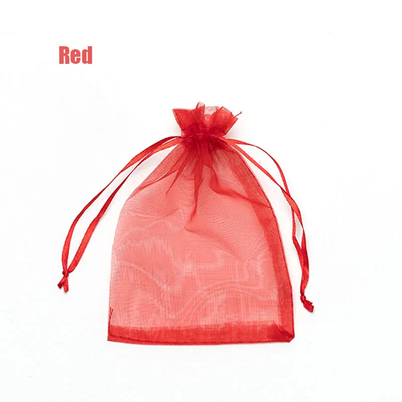 RE 100Pcs 22 Colors 7X9 9X12Cm 10X15 13X18Cm Wedding Christmas Gift Drawable Organza Bags Jewelry Packaging Display & Pouches 13