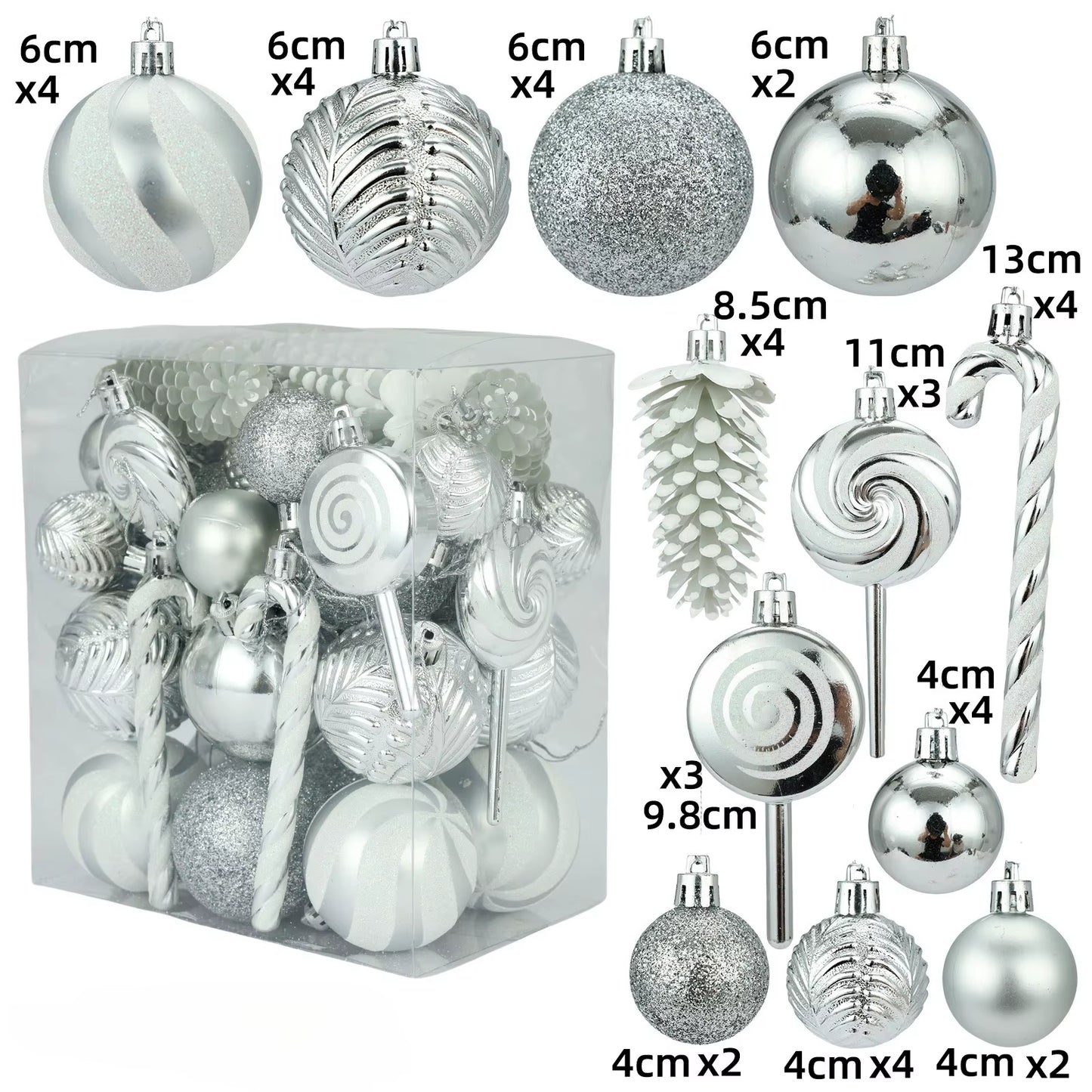 29/40/50Pcs Silver Red Special-Shaped Christmas Ball Ornaments Christmas Tree Party Decoration Christmas Spheres Pendant New