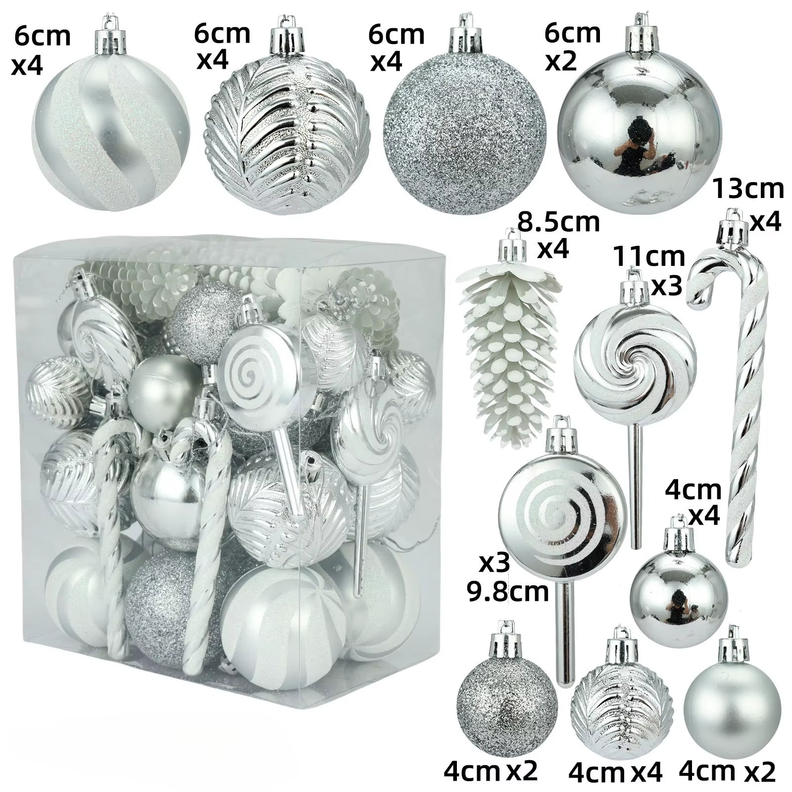 29/40/50Pcs Silver Red Special-Shaped Christmas Ball Ornaments Christmas Tree Party Decoration Christmas Spheres Pendant New
