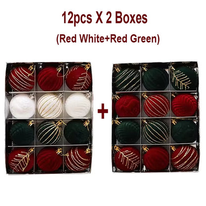 6/12Pcs 6Cm Wine Red Christmas Ball Ornaments Dark Green White Christmas Tree Party Decoration New Christmas Spheres Pendant