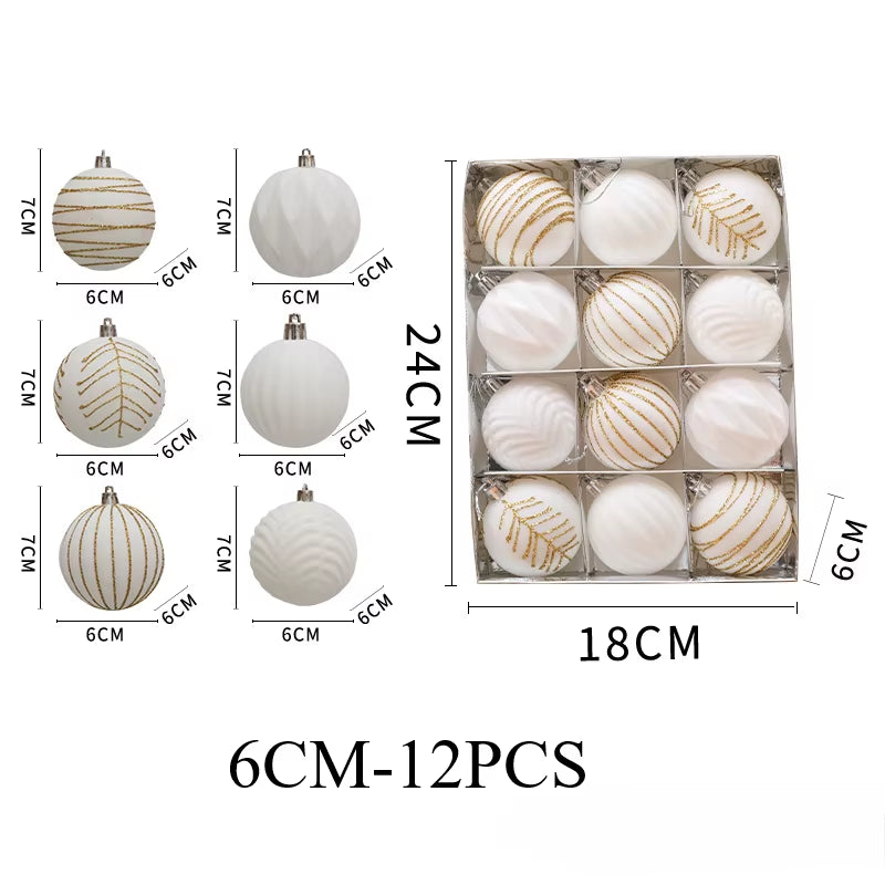 6/12Pcs 6Cm Wine Red Christmas Ball Ornaments Dark Green White Christmas Tree Party Decoration New Christmas Spheres Pendant