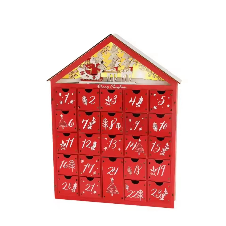Wooden Christmas Advent Calendar with 24 Storage Drawers Village House Countdown to Christmas Refillable DIY Countdown Calendar