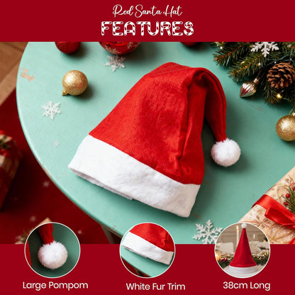 12Pc Christmas Santa Hat Pack - Red Santa Hat Multipack for Father Christmas Fancy Dress Accessories - Fun Festive Headwear Xmas Accessories for Xmas Office Party