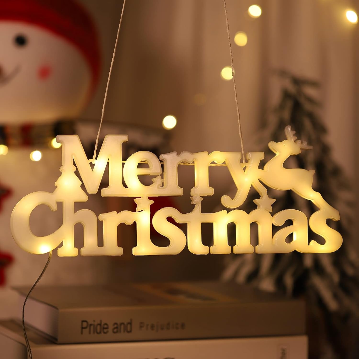 Merry Christmas Sign Lighted for Wreath LED Hanging Window Decorative Light Glowing Letter Sign Light up Board for Xmas Tree Wall Door Fireplace Indoor Outdoor, 2 Modes