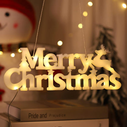 Merry Christmas Sign Lighted for Wreath LED Hanging Window Decorative Light Glowing Letter Sign Light up Board for Xmas Tree Wall Door Fireplace Indoor Outdoor, 2 Modes