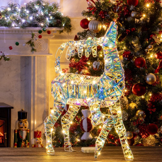 Iridescent Light up Reindeer/Bright White Christmas Lights/Indoors & Outdoors Suitable/Automatic 6 Hour Timer (75Cm)