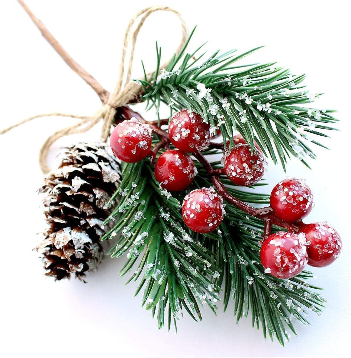 10 Pcs Christmas Picks and Sprays,Artificial Holly Stem and Red Berry,Pine Cones and Pine Branches,Red Berries Christmas Decorations,Greenery Tree Picks for Birthday Wedding Decor