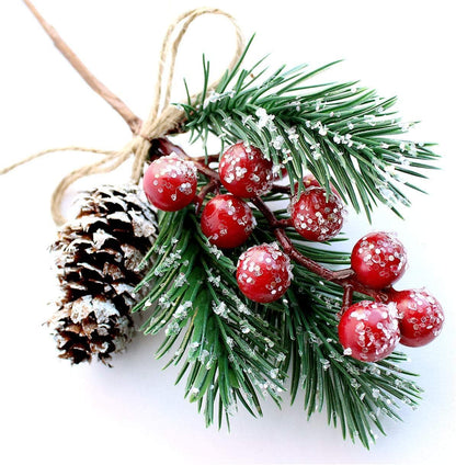10 Pcs Christmas Picks and Sprays,Artificial Holly Stem and Red Berry,Pine Cones and Pine Branches,Red Berries Christmas Decorations,Greenery Tree Picks for Birthday Wedding Decor