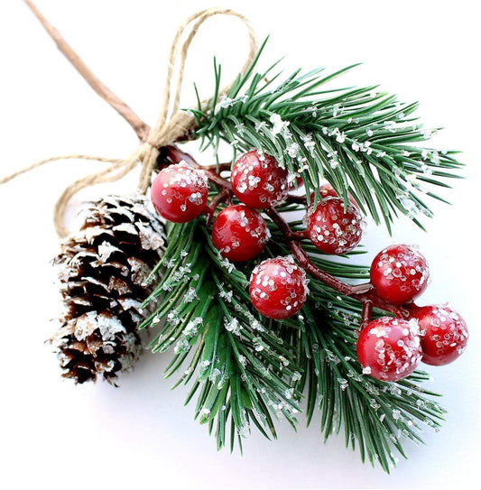 10 Pcs Christmas Picks and Sprays,Artificial Holly Stem and Red Berry,Pine Cones and Pine Branches,Red Berries Christmas Decorations,Greenery Tree Picks for Birthday Wedding Decor