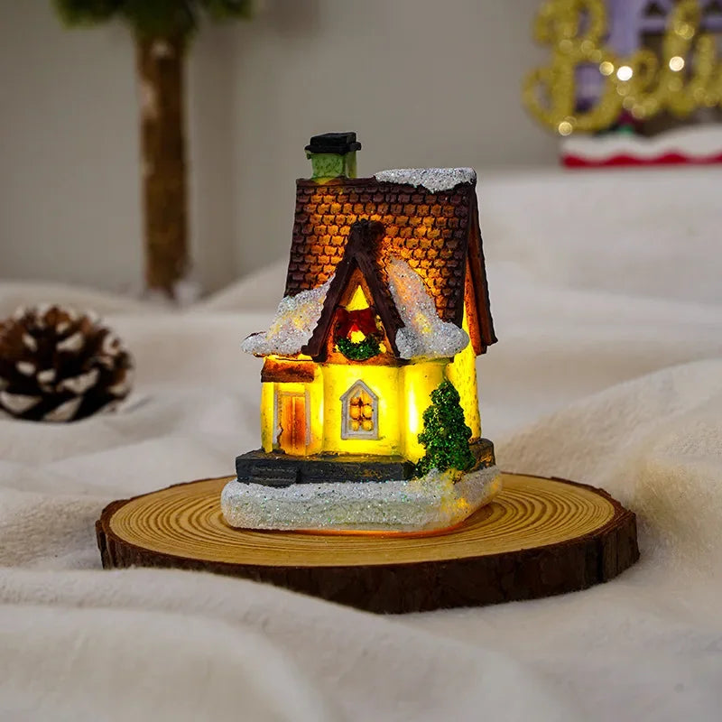 1~6Pcs LED Night Light Christmas Ornaments 2025 Luminous Castle Snow House Sculpture Xmas Decoration for Home New Year Navidad