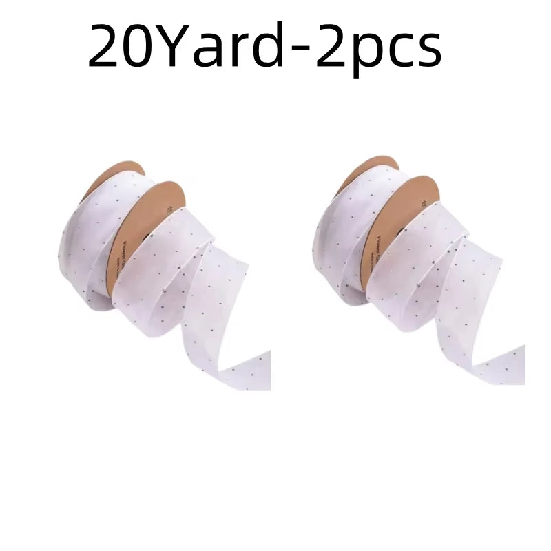 20Yards 4CM Silver Dots Organza Gauze Packaging Ribbon Tape Flower Gift Box Wrap Bow DIY Wedding Christmas Party Decoration