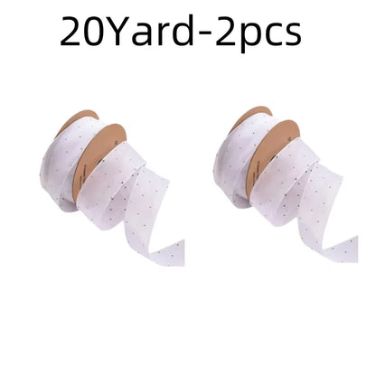 20Yards 4CM Silver Dots Organza Gauze Packaging Ribbon Tape Flower Gift Box Wrap Bow DIY Wedding Christmas Party Decoration