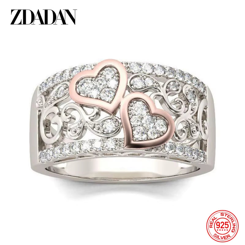 925 Sterling Silver Heart CZ Rings for Women Fashion Wedding Jewelry