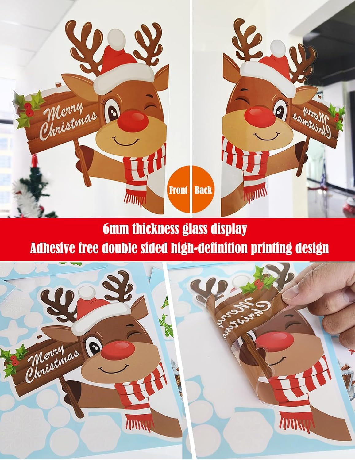 Christmas Window Stickers, 10 Sheets Santa Claus Xmas Window Clings Christmas Decorations, Reusable Snowflake Window Stickers for Christmas Window Decorations Indoor