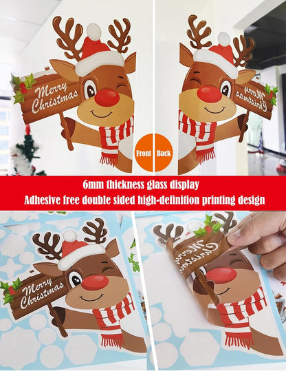 Christmas Window Stickers, 10 Sheets Santa Claus Xmas Window Clings Christmas Decorations, Reusable Snowflake Window Stickers for Christmas Window Decorations Indoor