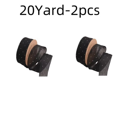 20Yards 4CM Silver Dots Organza Gauze Packaging Ribbon Tape Flower Gift Box Wrap Bow DIY Wedding Christmas Party Decoration