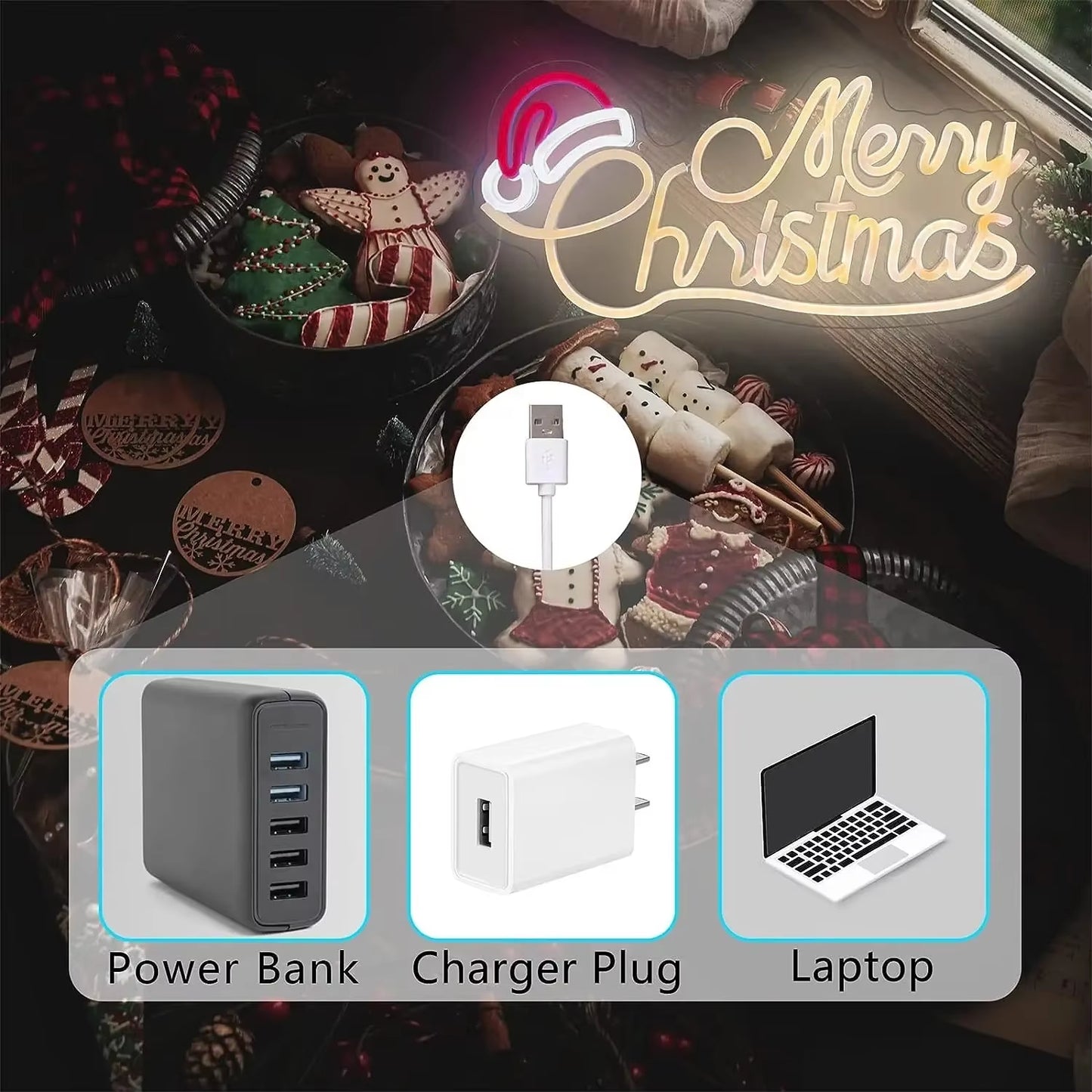 Merry Christmas Neon Sign LED Neon Light for Christmas Festival Christmas Neon Sign Neon Decor Merry Xmas Neon Sign Decor