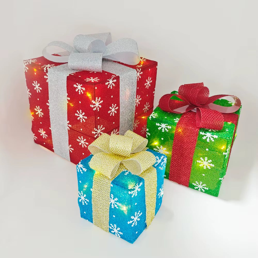 3PCS Christmas Lighted Gift Boxes, LED Lighted Gift Boxes for Christmas Decor Outdoor Indoor, Light up Gifts Box