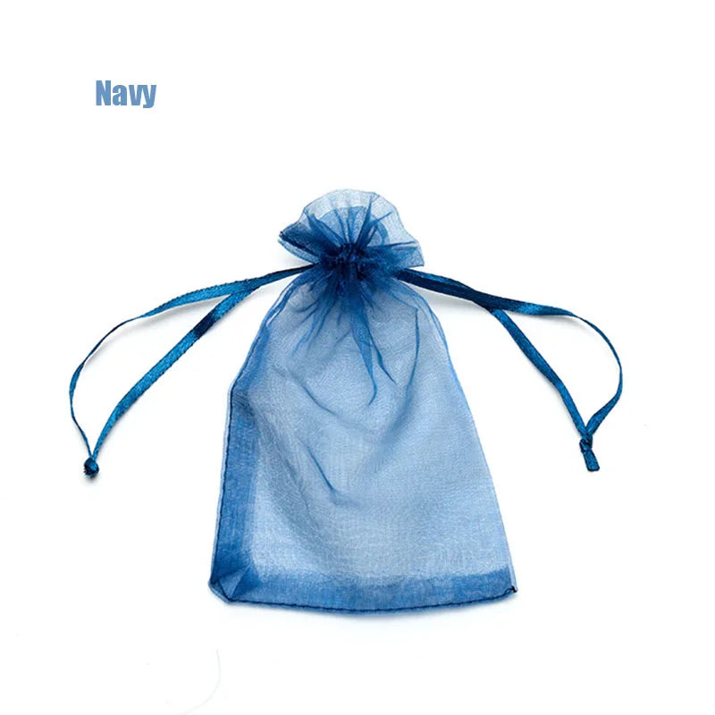 RE 100Pcs 22 Colors 7X9 9X12Cm 10X15 13X18Cm Wedding Christmas Gift Drawable Organza Bags Jewelry Packaging Display & Pouches 13