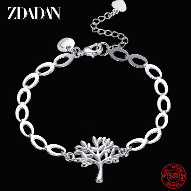 925 Sterling Silver Tree of Life Adjustable Bracelet & Bangle for Women Fashion Wedding Party Jewelry