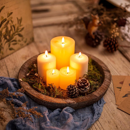 Wooden Candle Holder Tray: round Decorative Candle Plate Farmhouse Table Centerpiece Rustic Wood Tealight Pillar Trays for Christmas Wedding Halloween Home Decor