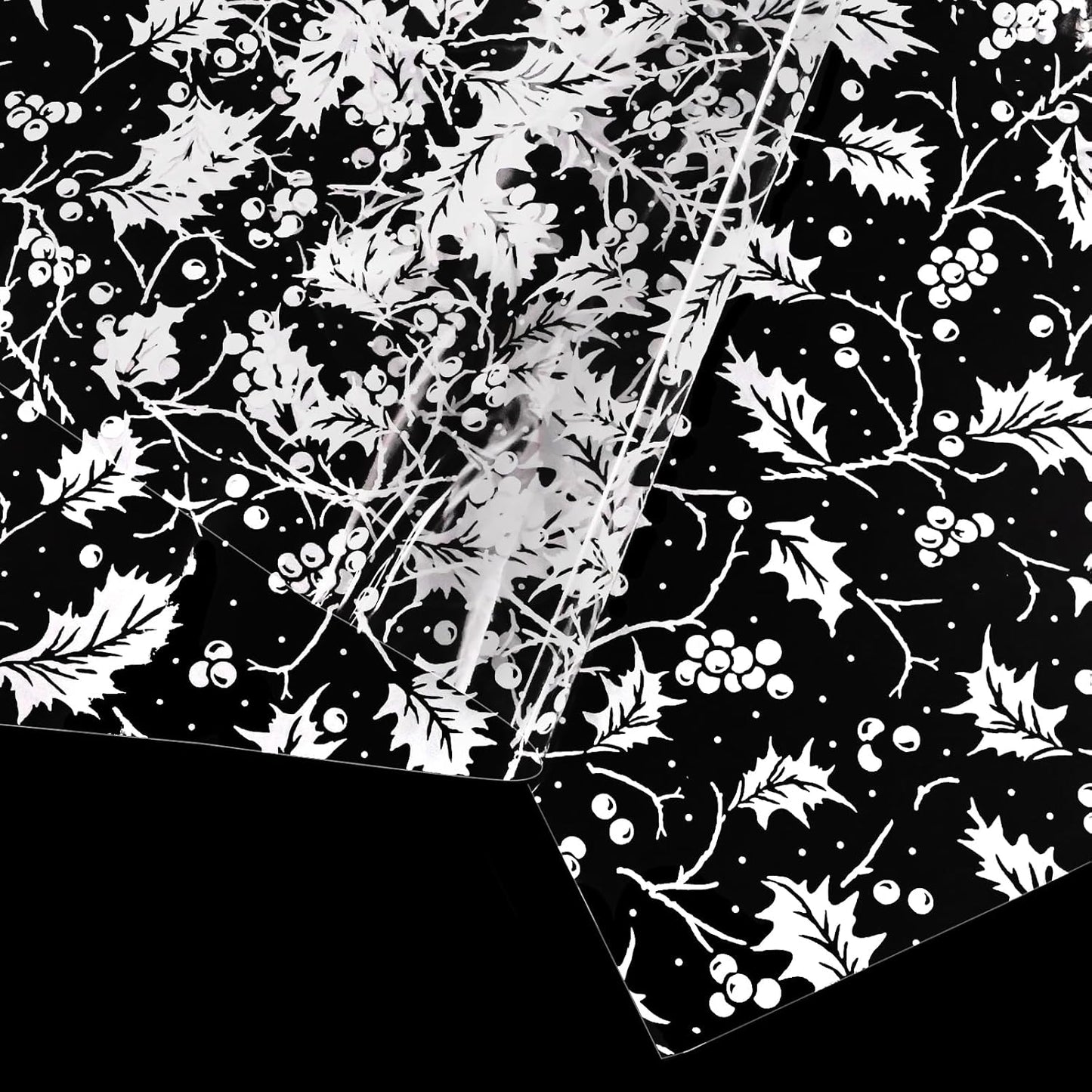 5M White Holly Christmas Hamper Cellophane Wrap, 80Cm Wide Clear Gift Cellophane Wrapping Paper,Eco-Firendly Large Cellophane Christmas Gifts Wrapping for Hampers