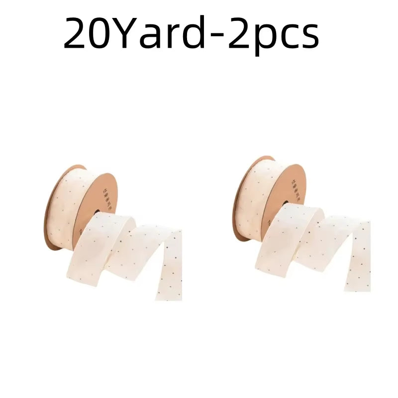 20Yards 4CM Silver Dots Organza Gauze Packaging Ribbon Tape Flower Gift Box Wrap Bow DIY Wedding Christmas Party Decoration