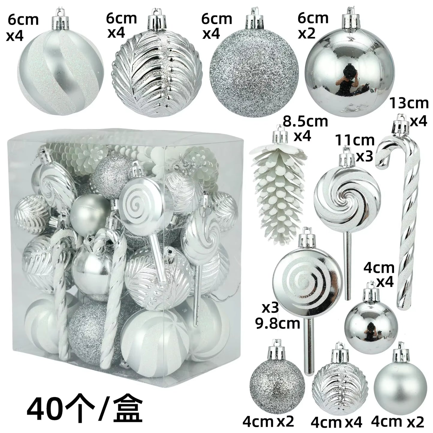 29/40/50Pcs Silver Red Special-Shaped Christmas Ball Ornaments Christmas Tree Party Decoration Christmas Spheres Pendant New