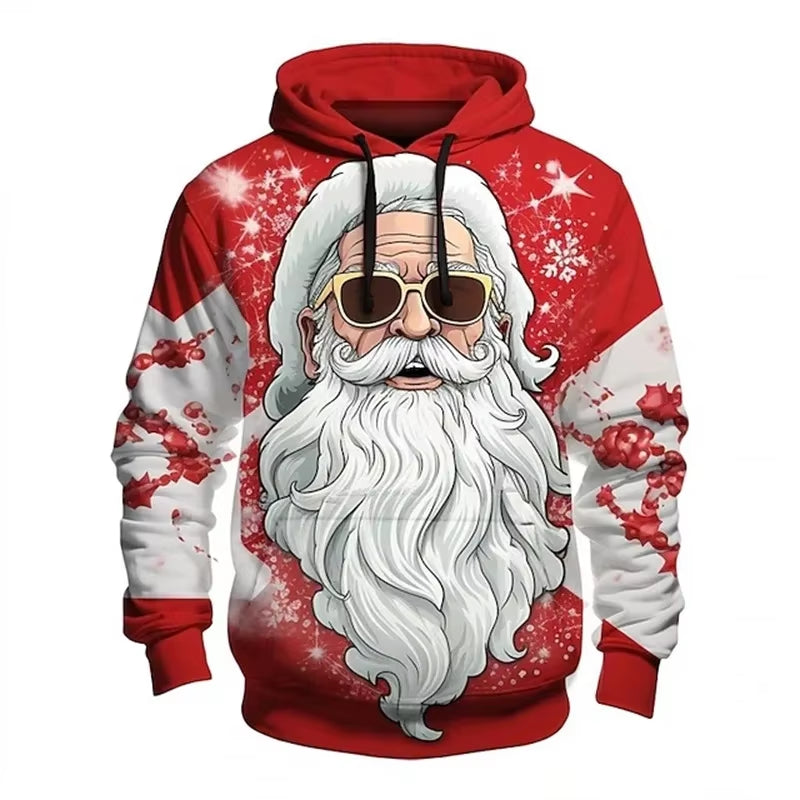 3D Print Funny Santa Claus Graphic Pullover Hoodies for Men Casual Christmas Oversized Hoodie Clothes Mens Xmas Tracksuit