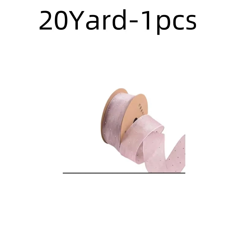 20Yards 4CM Silver Dots Organza Gauze Packaging Ribbon Tape Flower Gift Box Wrap Bow DIY Wedding Christmas Party Decoration