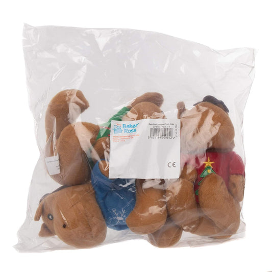 AF816 Reindeer Christmas Jumper Plush Pals — Novelty Toys for Kids, Perfect Party, Loot or Prize Bag Filler (Pack of 3), Assorted