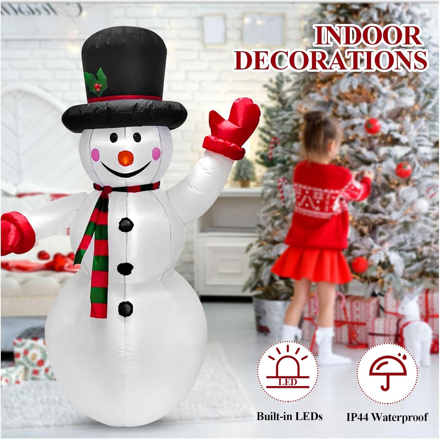 Inflatable Snowman 6Ft, Outdoor Christmas Decoration with Warm White LED Lights, Blow up Snowman for Garden, Yard, Party Indoor & Outdoor Use