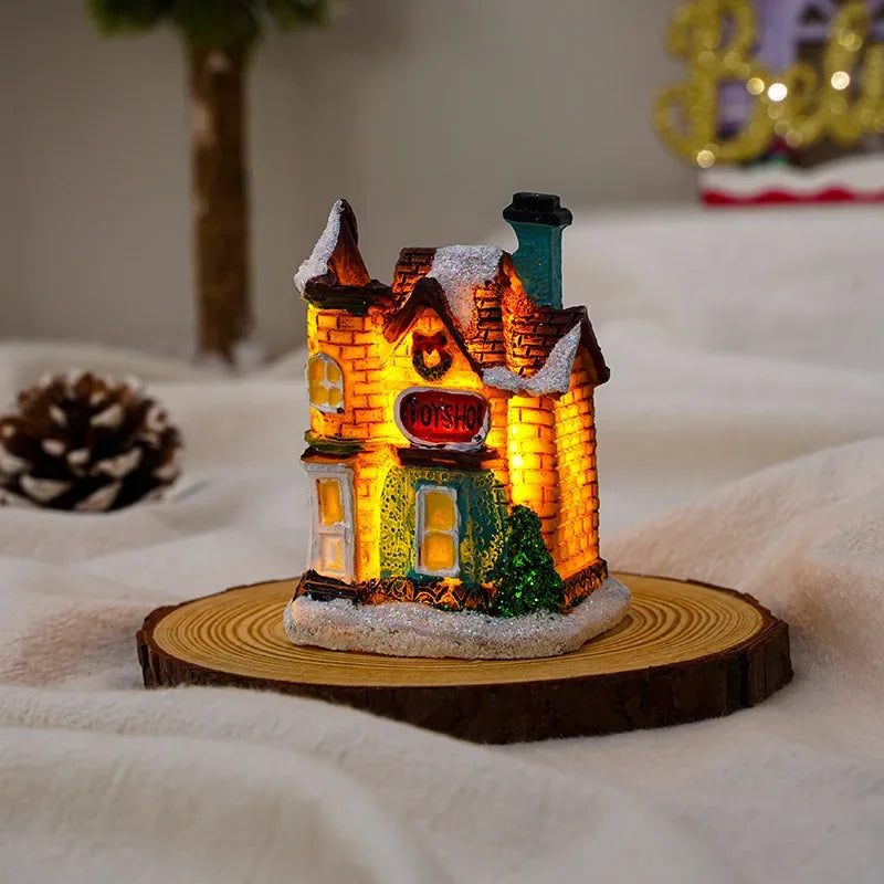 1~6Pcs LED Night Light Christmas Ornaments 2025 Luminous Castle Snow House Sculpture Xmas Decoration for Home New Year Navidad