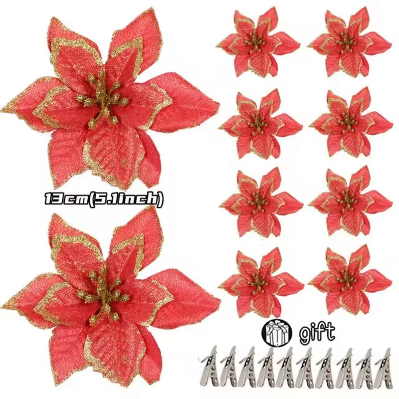100-1Pcs 14.5Cm Artificial Christmas Flowers Christmas Tree Decorations Happy New Year Decorations Christmas Fake Flowers