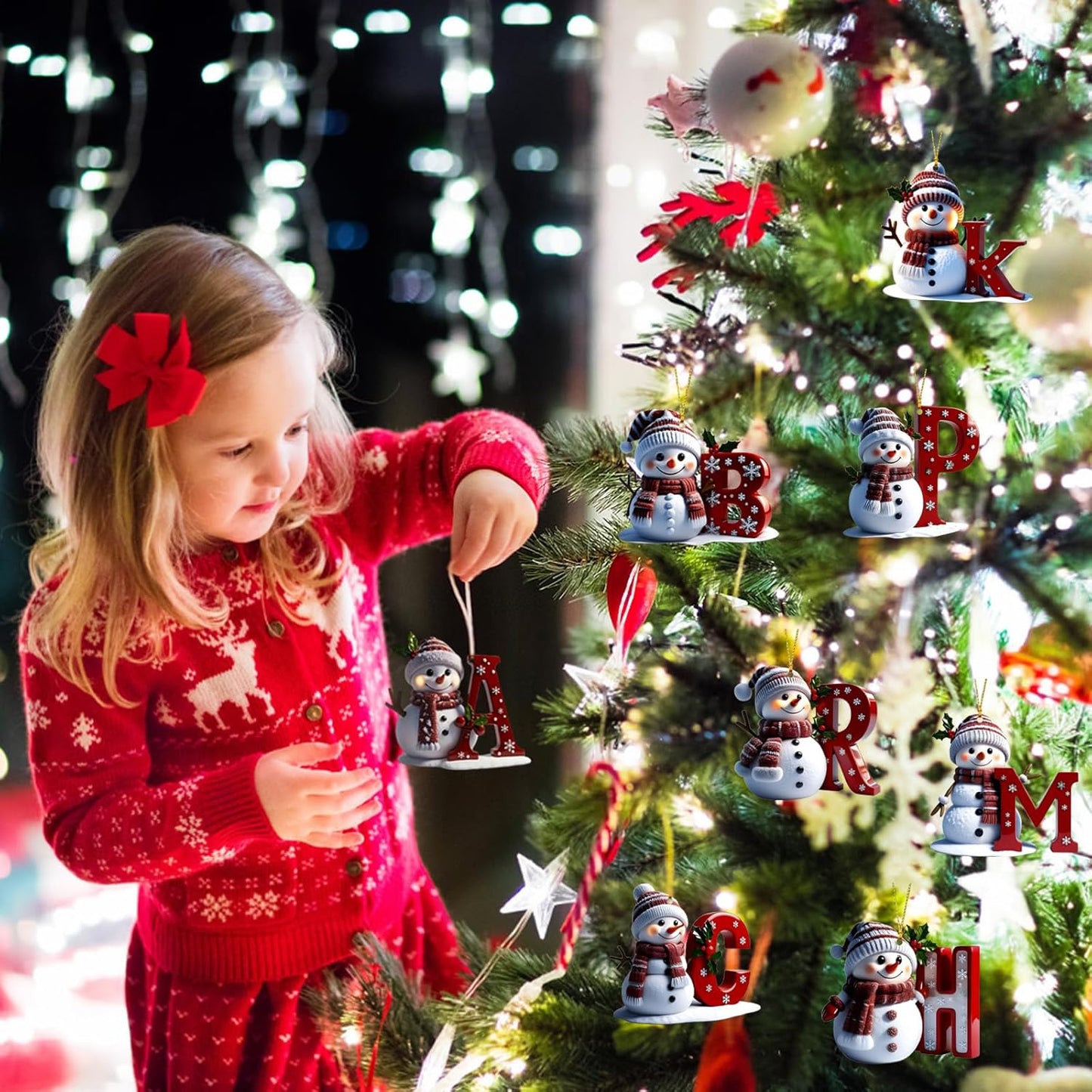 Personalized Acrylic Letter Snowman Christmas Ornaments - 26 Alphabet Tree Decorations, Prepare for Family Friends Teacher (1, R)