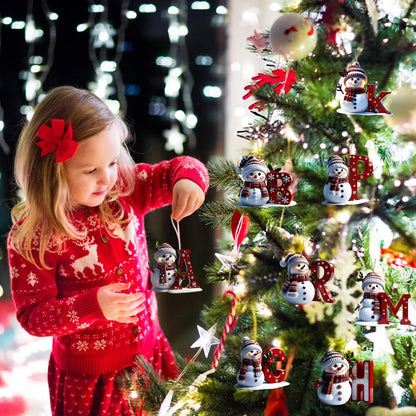 Personalized Acrylic Letter Snowman Christmas Ornaments - 26 Alphabet Tree Decorations, Prepare for Family Friends Teacher (1, R)