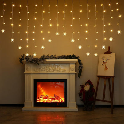Christmas Window Lights 2M X 1M 104 Leds Snowflakes Curtain Fairy Light Xmas Decoration Icicle Lights Indoor Party Bedroom