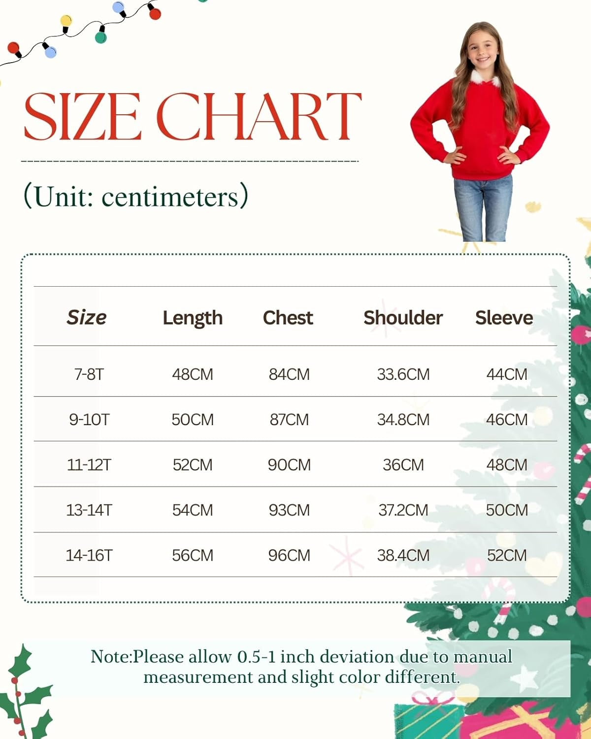 Kids Christmas Hoodie for Girls Red Hooded Sweatshirt Xmas Pullover Long Sleeve Solid Top Teen Clothes