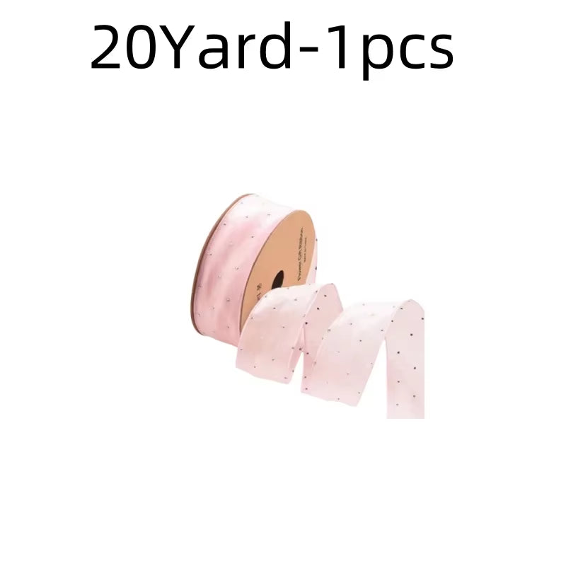 20Yards 4CM Silver Dots Organza Gauze Packaging Ribbon Tape Flower Gift Box Wrap Bow DIY Wedding Christmas Party Decoration