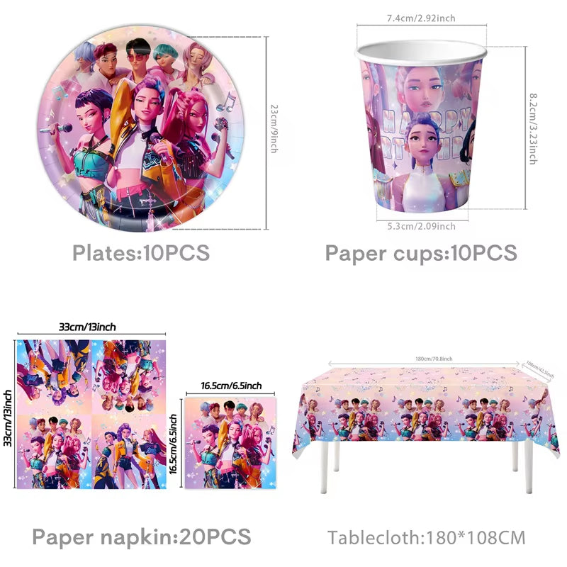 Hot Kpop Demon Birthday Party Decoration Huntrix Kpop Anime Birthday Party Supplies Hunter Group Cake Topper Balloons Decor Sets