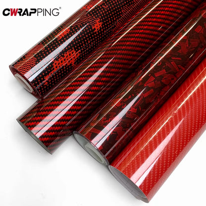 Red Series Car Sticker Vinyl Wrap for Motorcycle Vinyls High Glossy PET Adhesive Vinyl Carbon Fiber Christmas Car Wrapping Film