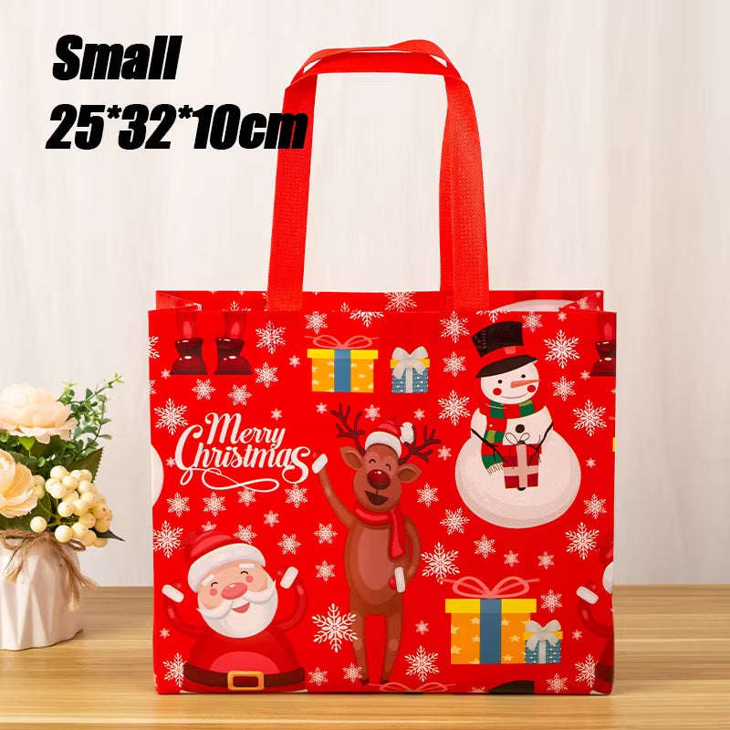 Tote Bags Santa Elk Snowflake Tote Bags Thickened Non-Woven Printed Waterproof Bags Christmas Gift Bags Christmas Decoration