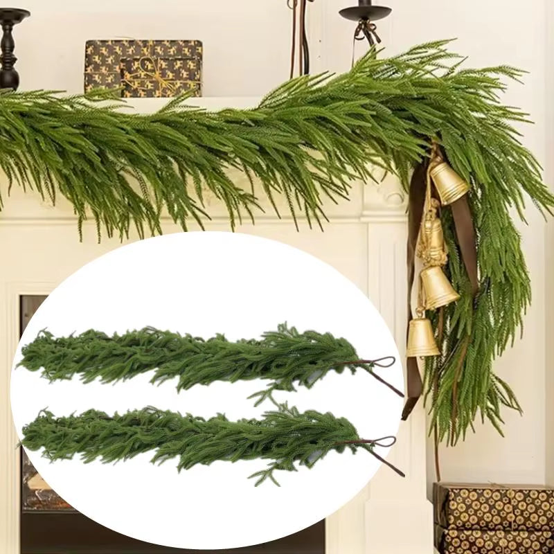 New Christmas Norfolk Pine Garland with Lights for Mantle Fireplace Decor Artificial Pine Branches Wreaths Table Home Decor 2025