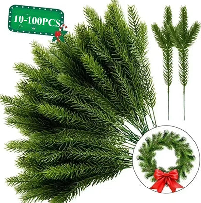 10-100PCS Christmas Artificial Branches Fake Plants Pine Needles Wreath Vine Rattan for Xmas Tree Gift Box Flowers Decoration