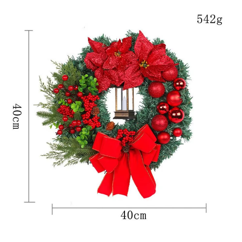 40Cm Big Red Flower Bow Ball Christmas Wreath with Oil Lamp Navidad Party Wedding Door Window Wall Fireplace Staircase Balcony