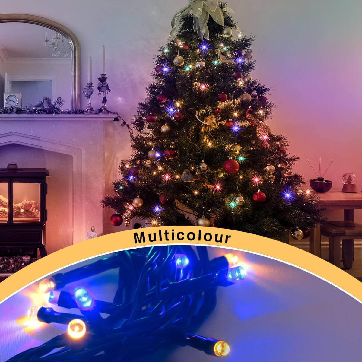 ® Christmas Lights 100 LED 10M/32Ft Christmas Tree Lights for Indoor & Outdoor Multicolour Decorations Fairy String Lights for Xmas Garden Bedroom & Party | Mains Powered Green Cable