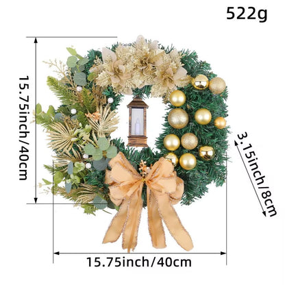 40Cm Big Red Flower Bow Ball Christmas Wreath with Oil Lamp Navidad Party Wedding Door Window Wall Fireplace Staircase Balcony