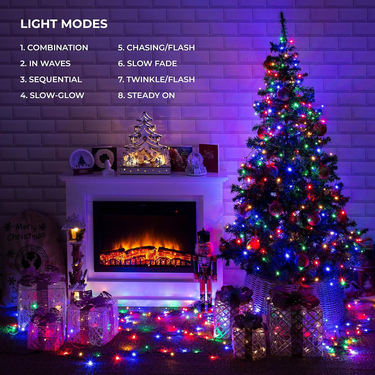 71160 Multi-Coloured Christmas Lights / 200 LED Christmas Tree Lights / 19.9 Metres Long/Battery Operated/Indoor or Outdoor Christmas Decorations / 8 Light Modes