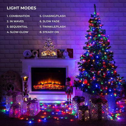 71160 Multi-Coloured Christmas Lights / 200 LED Christmas Tree Lights / 19.9 Metres Long/Battery Operated/Indoor or Outdoor Christmas Decorations / 8 Light Modes