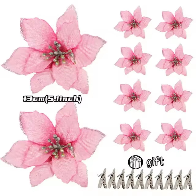 100-1Pcs 14.5Cm Artificial Christmas Flowers Christmas Tree Decorations Happy New Year Decorations Christmas Fake Flowers